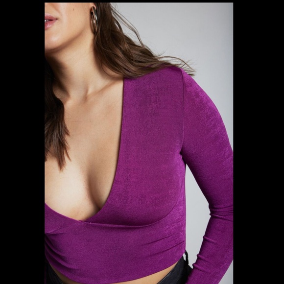 DYNAMITE | Pink/ Purple Long Sleeve Deep V Neck (size XS) - Picture 2 of 5
